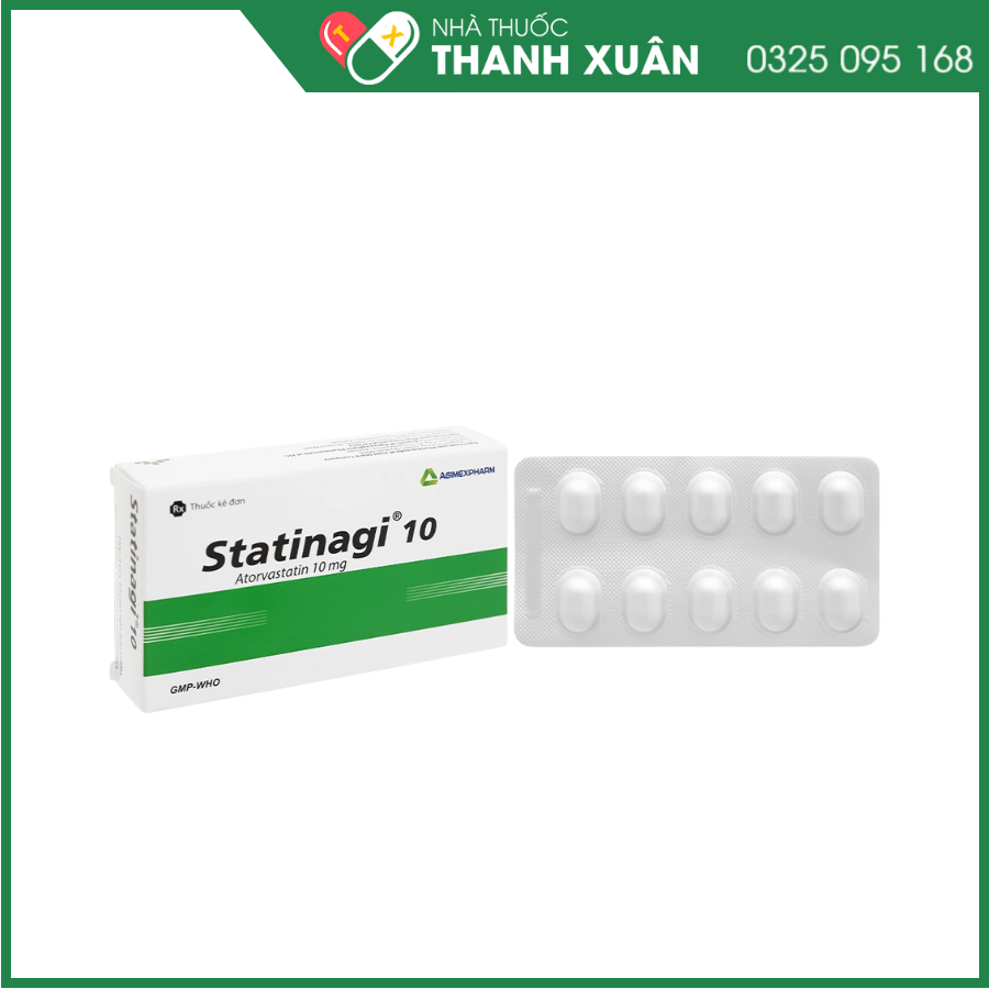 Thuốc Statinagi 10 Agimexpharm điều trị tăng cholesterol máu, giảm nguy cơ nhồi máu cơ tim